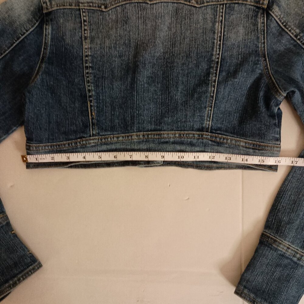 Star Jeans Jacket Y2K Cropped Denim Blue Button Pockets Women's Size S - Picture 12 of 16